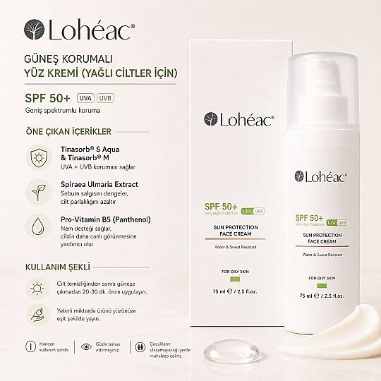 Lohéac SPF 50+ Güneş Koruyucu Yüz Kremi Yağlı Cilt 75 ml