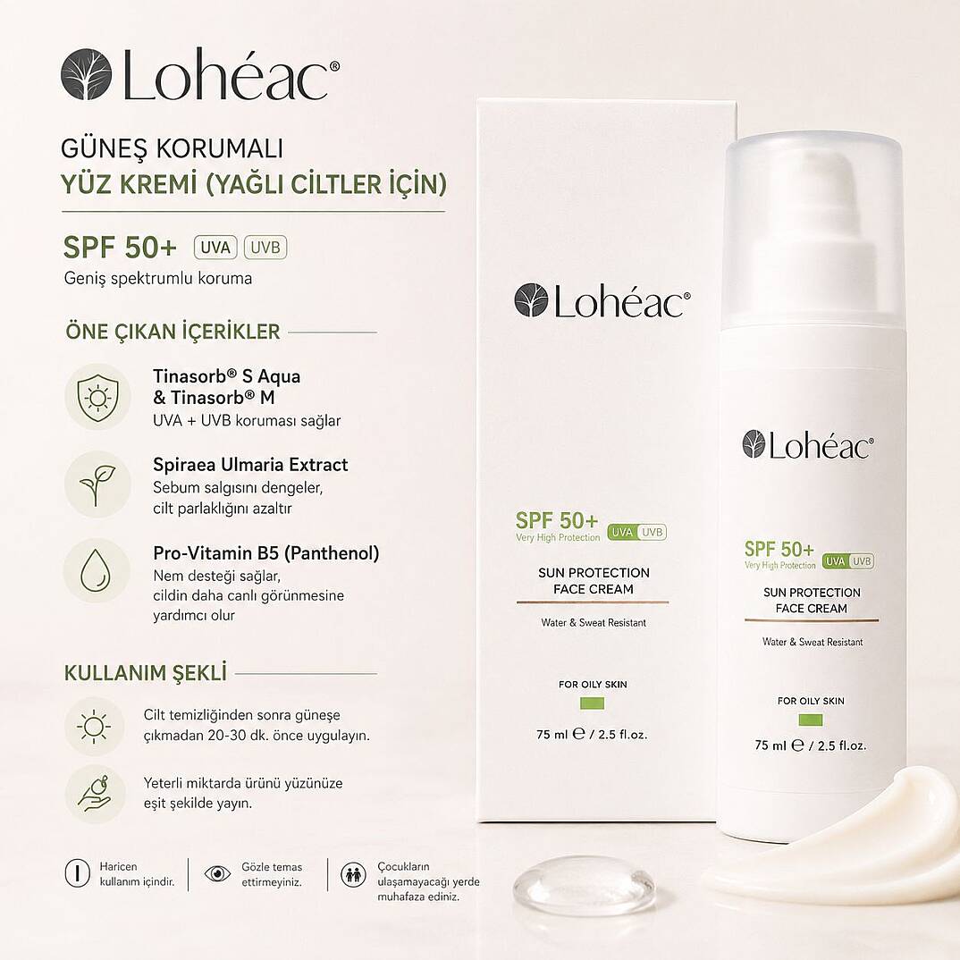 Lohéac SPF 50+ Güneş Koruyucu Yüz Kremi Yağlı Cilt 75 ml - 1
