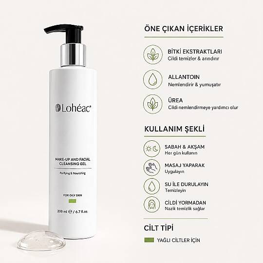 Lohéac Yağlı Ciltler İçin Yüz ve Makyaj Temizleme Jeli 200 ml - 2