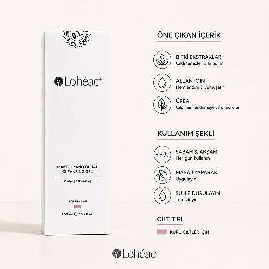 Lohéac Kuru Ciltler İçin Yüz ve Makyaj Temizleme Jeli 200 ml - 2
