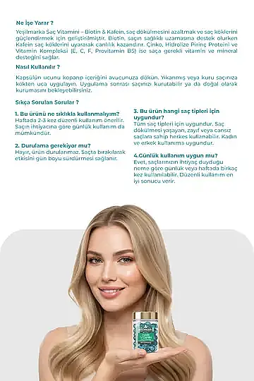 YEŞİLMARKA Saç Vitamini - Biotin 5000 & Kafein - Kır, Uygula & Parla! - 3